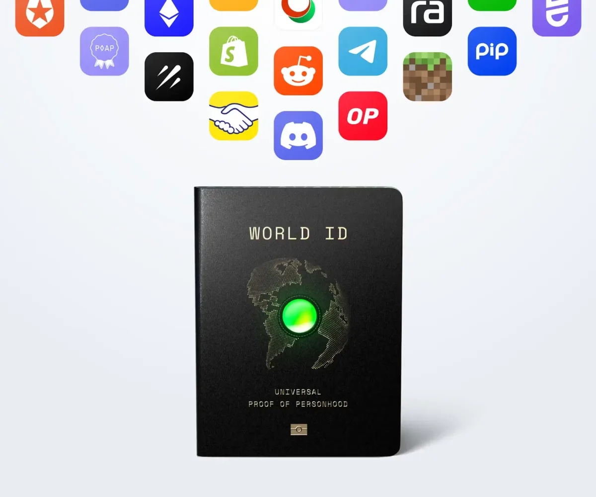 A World ID card surrounded by app icons